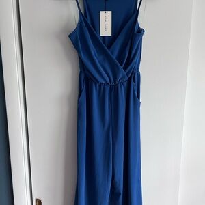 Blue Sleeveless Wrap Jumpsuit